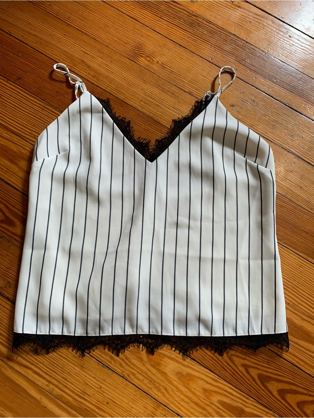 Wayf White Pinstripe Lace-Trim V-Neck Camisole Size S Like New!
